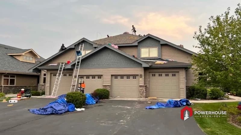A multifamily townhome building in the HOA community during its reroof