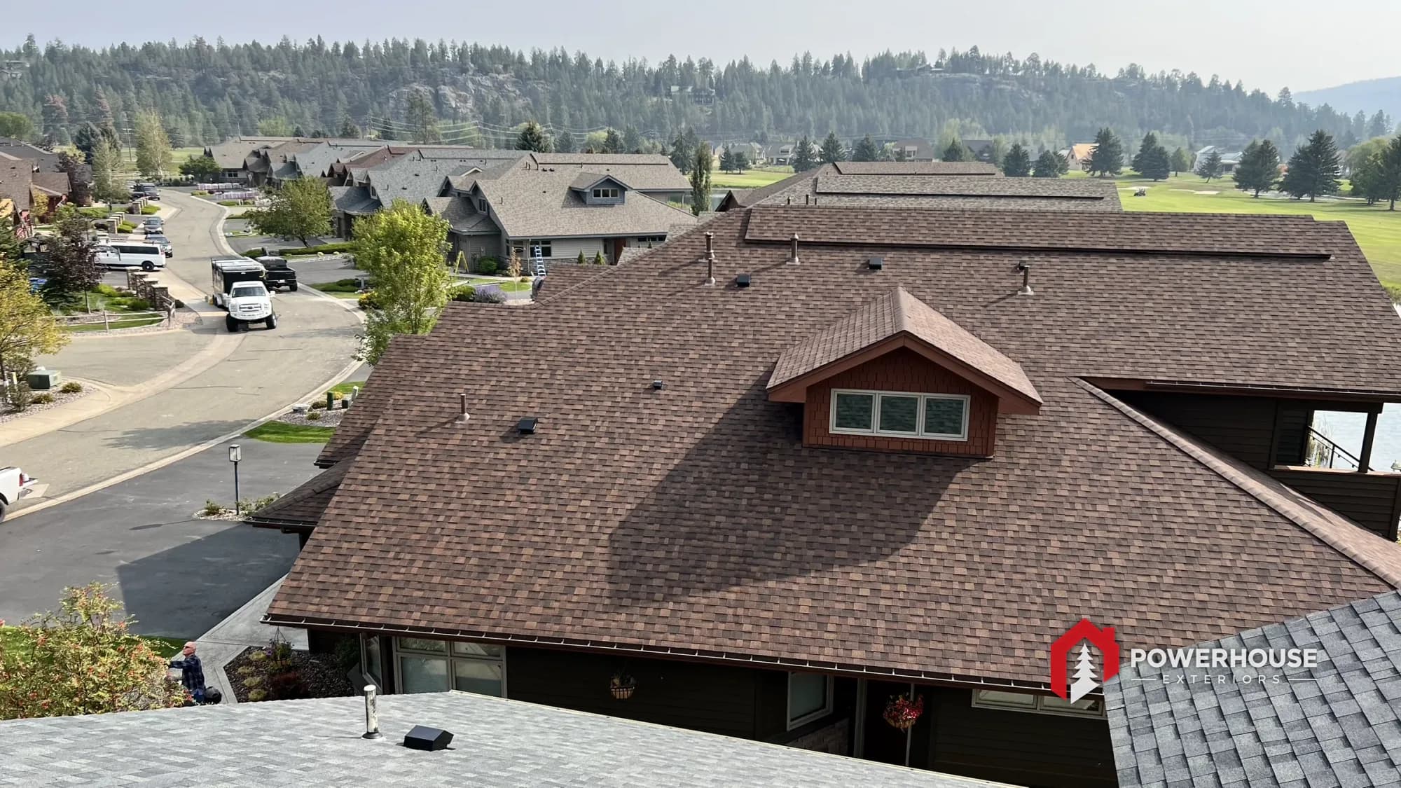 Completed impact-resistant roofs across the lakeside HOA community
