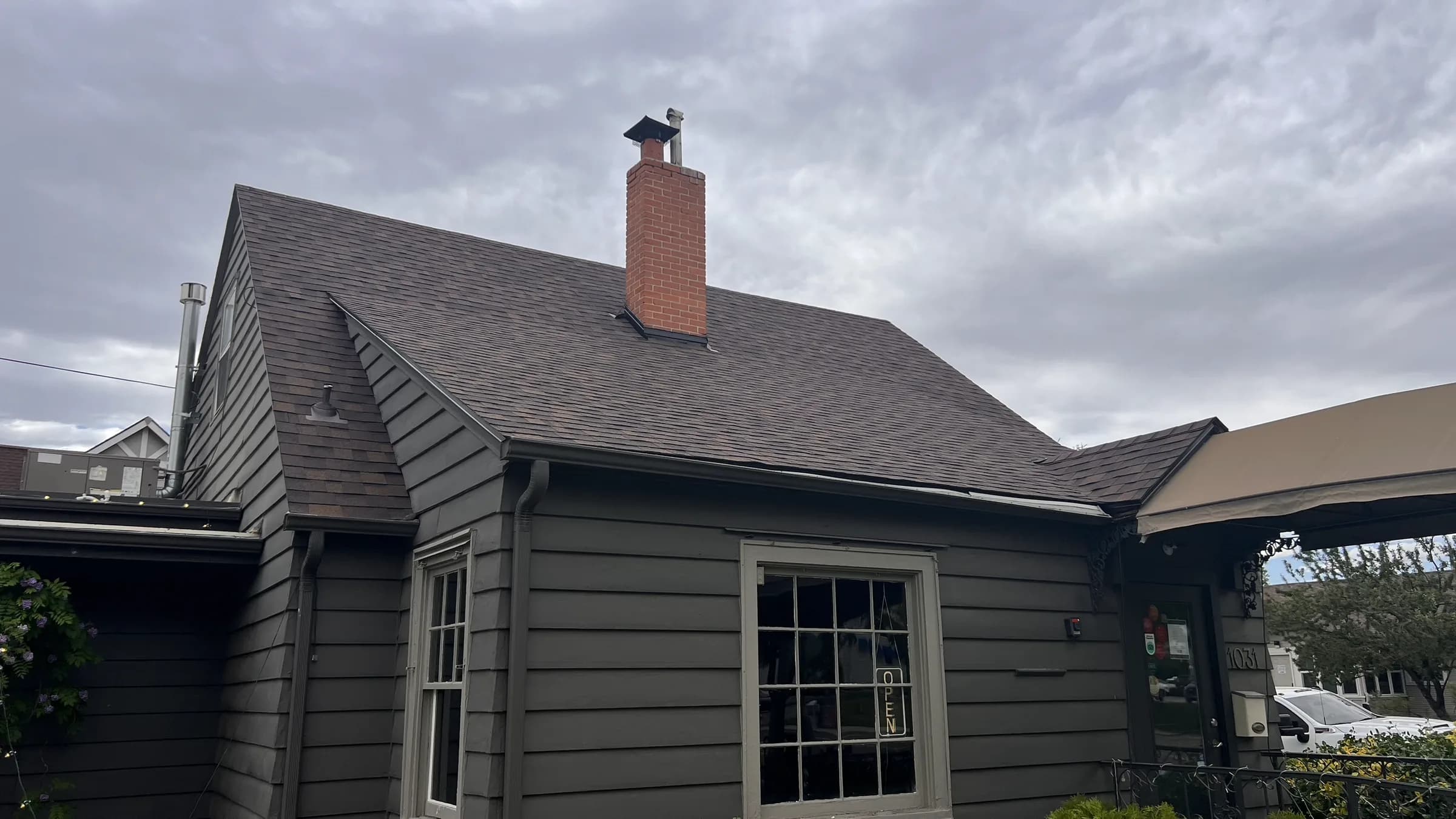 Completed commercial roof replacement at Vintage 61 Wine Bar & Kitchen in Meridian, Idaho